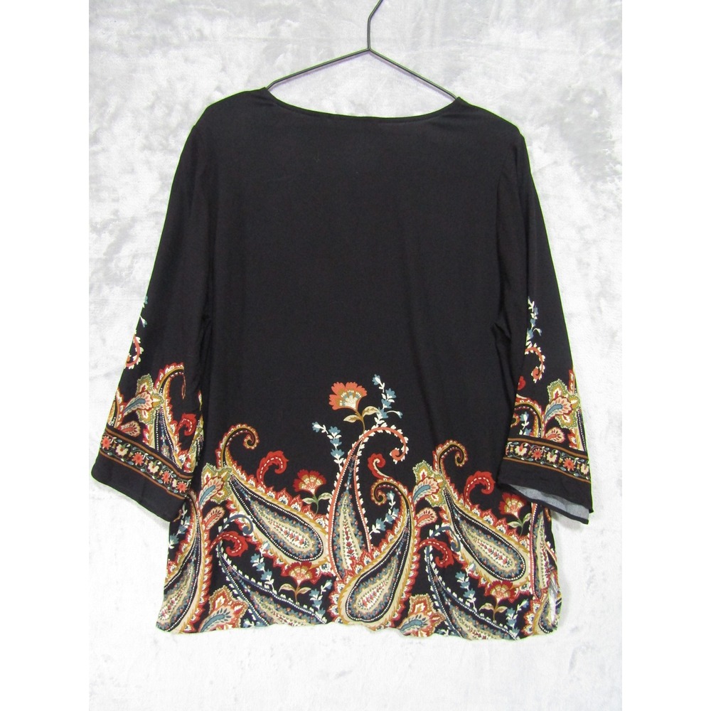 Soft Surroundings Paisley Blouse Womens‎ Large Black Boho 3/4 Sleeve Excellent - Picture 2 of 11
